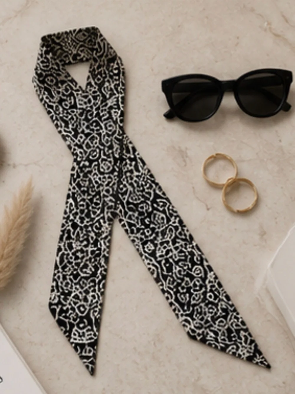 Black & White Paisley Skinny Scarf | Twilly Classic Monochrome Neck, Hair & Bag